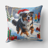 オーストラリア羊飼いクリスマスフェスティバル雪のシーン クッション (裏面)