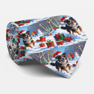 オーストラリア羊飼いクリスマスフェスティバル雪のシーン ネクタイ
