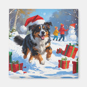オーストラリア羊飼いクリスマスフェスティバル雪のシーン マグネット (正面)