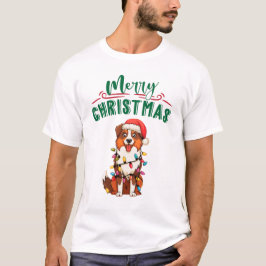 オーストラリア羊飼いクリスマスライトクリスマス犬 Tシャツ