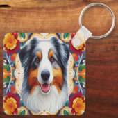 オーストラリア羊飼いドッグカラフル縁どフローラ キーホルダー (裏面)