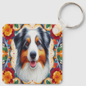 オーストラリア羊飼いドッグカラフル縁どフローラ キーホルダー (裏面)