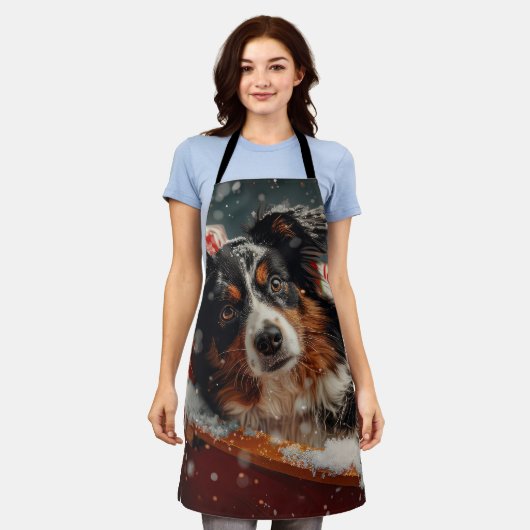 オーストラリア羊飼いドッグクリスマスフェスティバル エプロン (着用した状態)