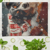 オーストラリア羊飼いドッグクリスマスフェスティバル キッチンタオル (折り畳み)