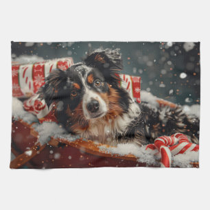 オーストラリア羊飼いドッグクリスマスフェスティバル キッチンタオル