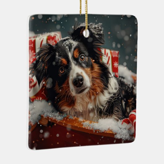 オーストラリア羊飼いドッグクリスマスフェスティバル セラミックオーナメント (右)