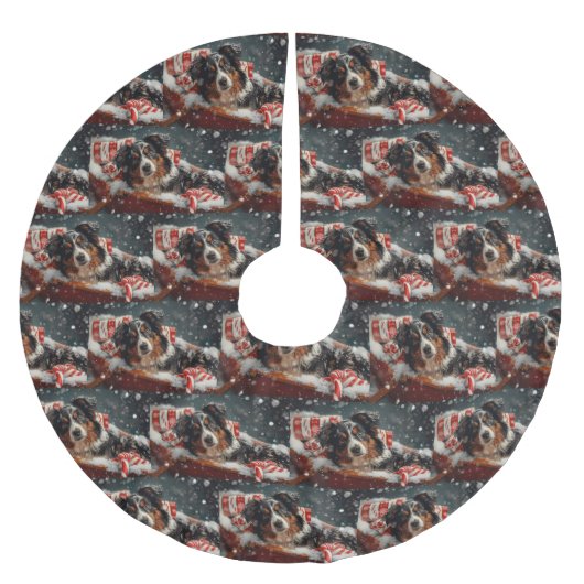 オーストラリア羊飼いドッグクリスマスフェスティバル ブラッシュドポリエステルツリースカート (正面)