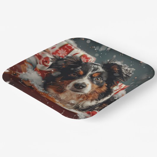 オーストラリア羊飼いドッグクリスマスフェスティバル ペーパープレート (傾斜あり)