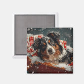 オーストラリア羊飼いドッグクリスマスフェスティバル マグネット (正面/裏面)