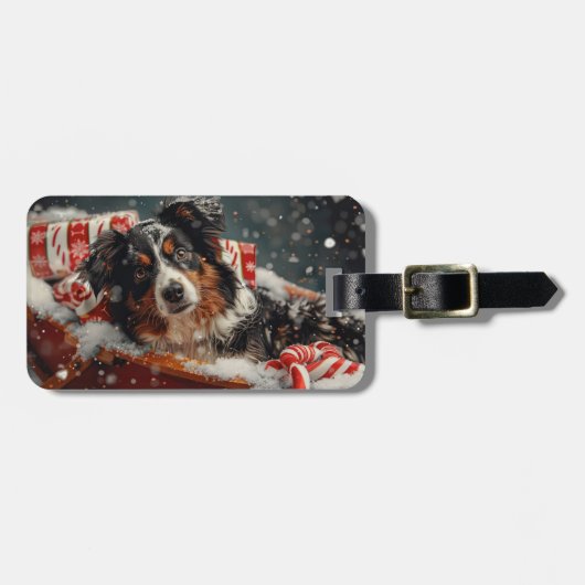 オーストラリア羊飼いドッグクリスマスフェスティバル ラゲッジタグ (正面横)