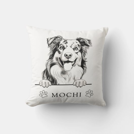 オーストラリア羊飼いドッグハンドスケッチ パーソナライズされた クッション (正面)