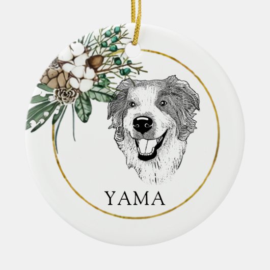 オーストラリア羊飼いドッグハンドスケッチ パーソナライズされた セラミックオーナメント (正面)