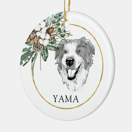 オーストラリア羊飼いドッグハンドスケッチ パーソナライズされた セラミックオーナメント (左)