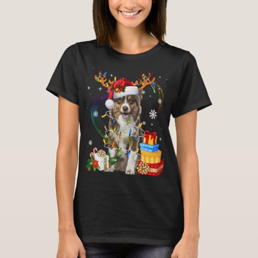 オーストラリア羊飼いドッグライツサンタハットセーターC Tシャツ (正面)