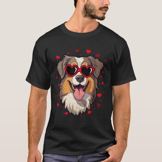 オーストラリア羊飼いバレンタインハートかわいい犬恋人 Tシャツ (正面)