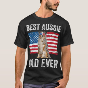 オーストラリア羊飼いパパアメリカ国旗の犬の恋人au tシャツ