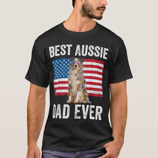 オーストラリア羊飼いパパアメリカ国旗の犬の恋人au tシャツ (正面)