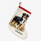 オーストラリア羊飼いブラックトリコラーオーストラリア犬 スモールクリスマスストッキング (正面 (吊り時))