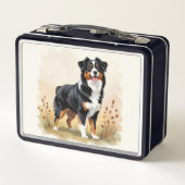 オーストラリア羊飼いブラックトリコラーオーストラリア犬 メタルランチボックス (裏面)