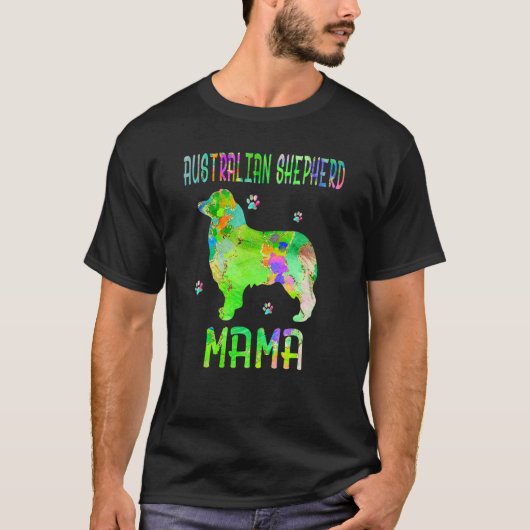 オーストラリア羊飼いマカラフルマドッグママ Tシャツ (正面)