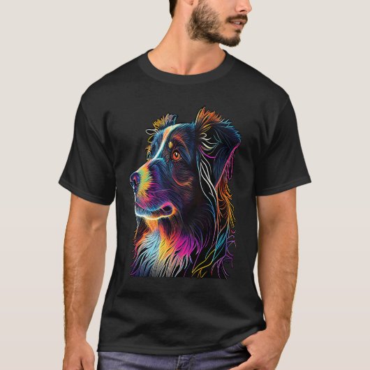 オーストラリア羊飼いミニカラフル抽象芸術ライン Tシャツ (正面)