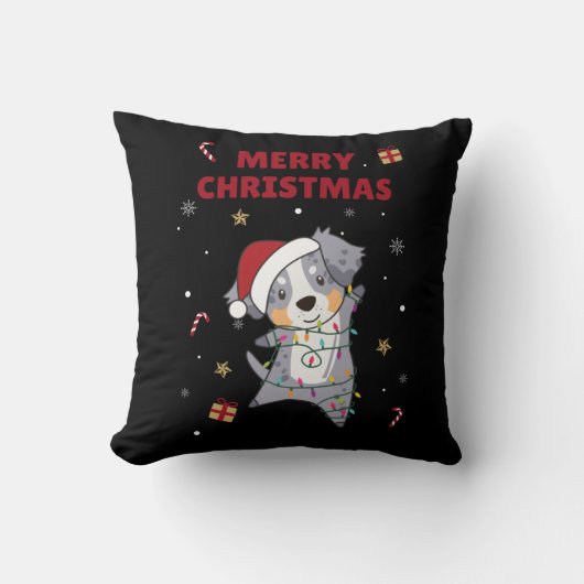 オーストラリア羊飼いメリークリスマスウィンタースローP クッション (正面)