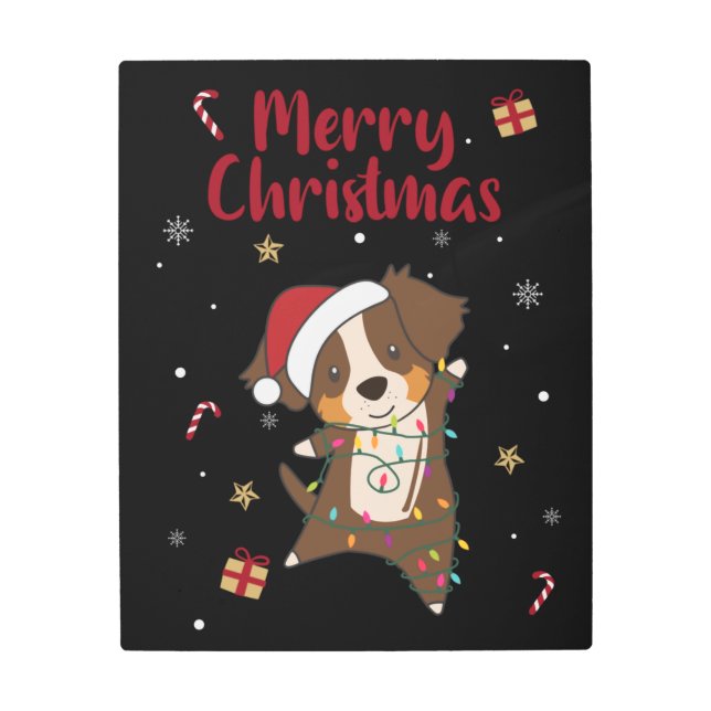 オーストラリア羊飼いメリークリスマスウィンターメタルP メタルプリント (正面)