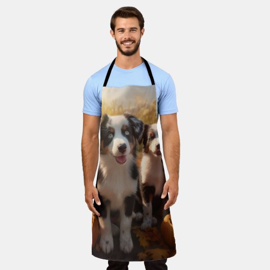 オーストラリア羊飼い子犬オータムデライトカボチャ エプロン (着用した状態)