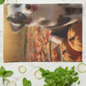 オーストラリア羊飼い子犬オータムデライトカボチャ キッチンタオル (折り畳み)