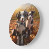 オーストラリア羊飼い子犬オータムデライトカボチャ ラージ壁時計 (傾斜)