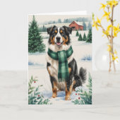 オーストラリア羊飼い犬のクリスマスグリーティング カード (黄色い花)