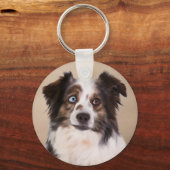 オーストラリア羊飼い犬の油絵芸術 キーホルダー (正面)