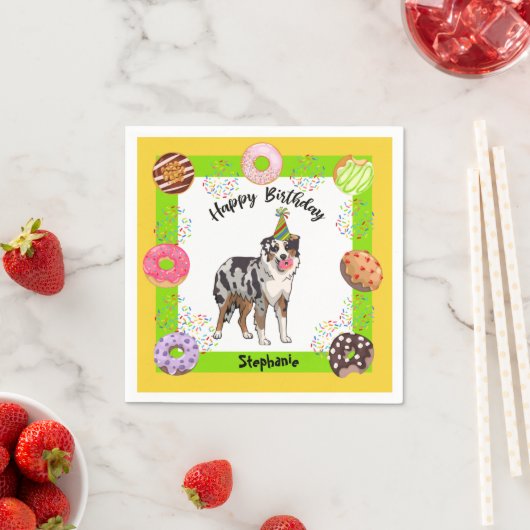 オーストラリア羊飼い犬の誕生日パーティナプキン スタンダードカクテルナプキン (インサイチュ)