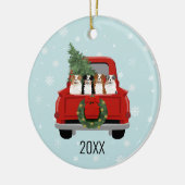 オーストラリア羊飼い犬の赤いトラッククリスマス セラミックオーナメント (左)