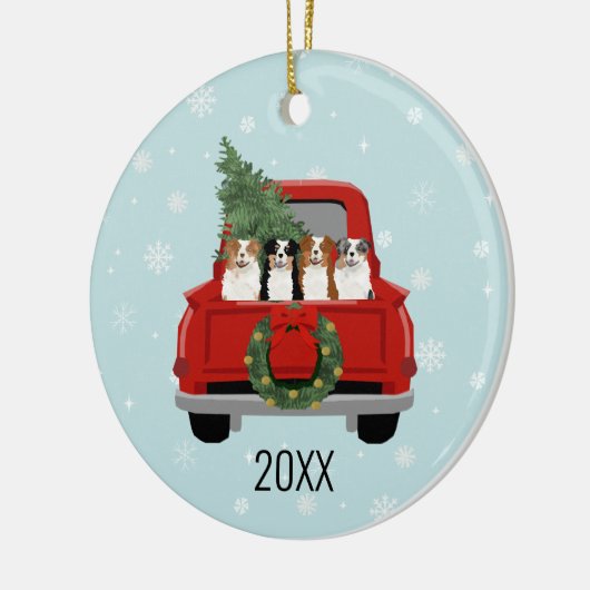 オーストラリア羊飼い犬の赤いトラッククリスマス セラミックオーナメント (左)