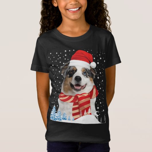 オーストラリア羊飼い犬の醜いクリスマスセーターおもしろい Tシャツ (正面)