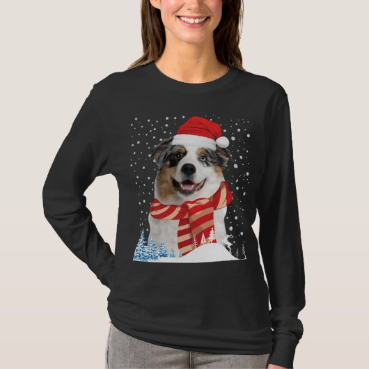 オーストラリア羊飼い犬の醜いクリスマスセーターおもしろい Tシャツ (正面)