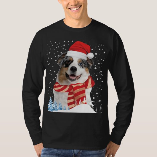 オーストラリア羊飼い犬の醜いクリスマスセーターおもしろい Tシャツ (正面)