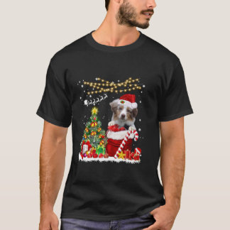 オーストラリア羊飼い犬クリスマスツリーライトドッグ Tシャツ
