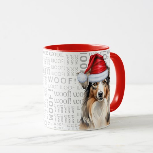 オーストラリア羊飼い犬サンタクリスマス マグカップ (正面右)