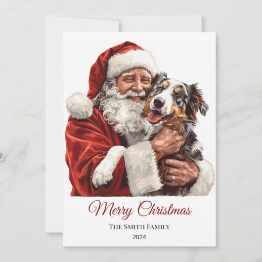 オーストラリア羊飼い犬サンタクロースのクリスマス シーズンカード (正面)