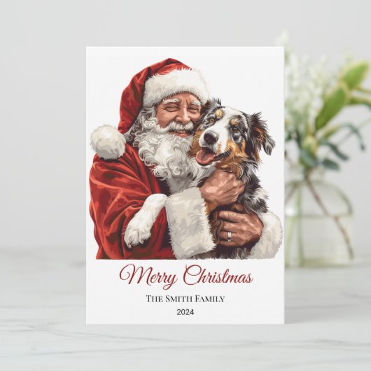 オーストラリア羊飼い犬サンタクロースのクリスマス シーズンカード (スタンド正面)