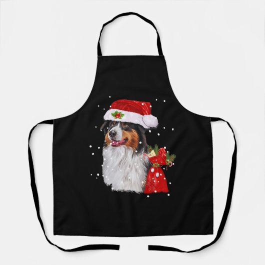 オーストラリア羊飼い犬サンタハットクリスマス エプロン (正面)