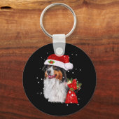 オーストラリア羊飼い犬サンタハットクリスマス キーホルダー (正面)
