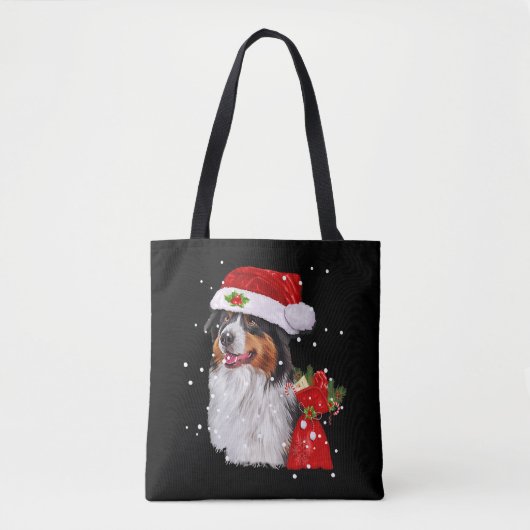 オーストラリア羊飼い犬サンタハットクリスマス トートバッグ (正面)