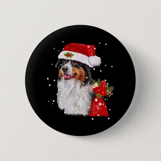 オーストラリア羊飼い犬サンタハットクリスマス 缶バッジ (正面)