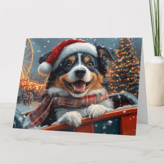 オーストラリア羊飼い犬ローラーコースタークリスマス カード (正面)