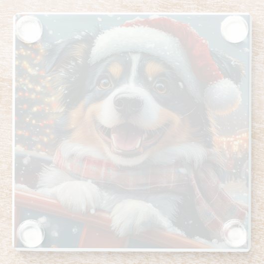 オーストラリア羊飼い犬ローラーコースタークリスマス ガラスコースター (裏面)