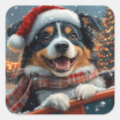 オーストラリア羊飼い犬ローラーコースタークリスマス スクエアシール (正面)
