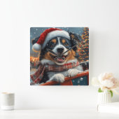 オーストラリア羊飼い犬ローラーコースタークリスマス スクエア壁時計 (ホーム)